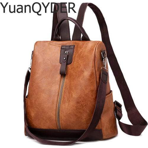 3 in 1 Retro Women PU Leather Backpack Anti-theft School Shoulder Bag for Teenager Girls Rucksack Casual Travel Backpack Mochila
