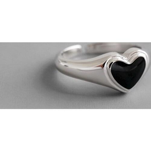 Fashion Real 925 sterling silver rings for women finger fine jewelry , cute black love heart ring woman silver 925 jewelry 2020