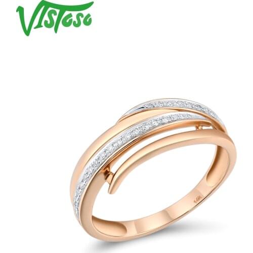 VISTOSO Genuine 14K 585 Rose Gold Chic Rings For Lady Sparkling Diamond Twine Ring Engagement Anniversary Unique Fine Jewelry