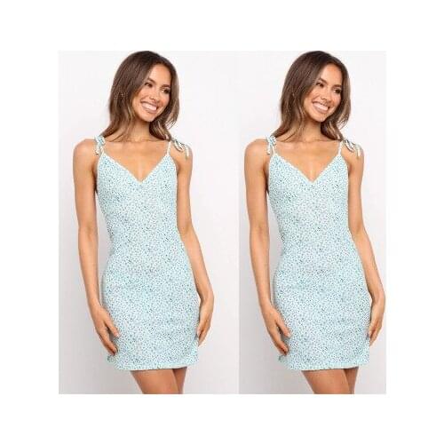 Summer Womens Sexy Temperament Suspender V-neck Sleeveless Printed Lady Mini Dress