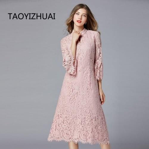 TAOYIZHUAI casual dress for women pink color flare sleeves a line plus size knee length evening party vestidos