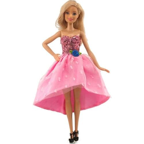 1/6 BJD Clothes Pink Sequin Dress For Barbie Dolls Clothes Outfits Off Shoulder Party Gown 11.5" Doll Accessory Toy for Children