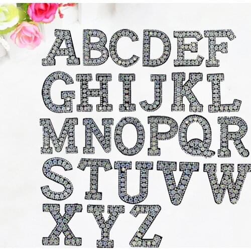 26 Letters Rhinestones sewing cloth sticker Rainbow Shining DIY name Clothes bags shoes socks clothing appliques accessories
