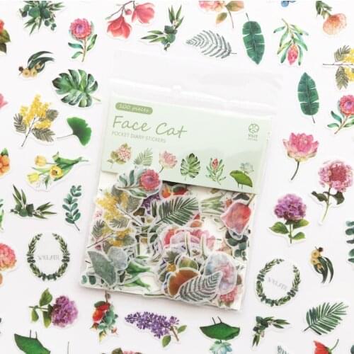 100pcs/pack Green Plant Sticker Food Cake Cat Stickers Diary Album Decoration Sticker Student Stationery School Office Supply