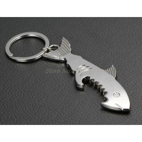 100PCS Shark Shaped Bottle Opener Keychain shaped zinc alloy Silver Color Key Ring Beer Bottle Opener Unique Creative Gift
