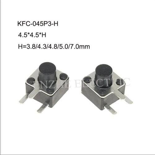 1000PCS KFC-045P3-H tact switch touch switch 4.5x4.5xH(H=3.8/4.3/5/6/7/8mm) Micro-movement side insert side press button switch