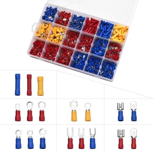 1200PCS Insulated Wire Electrical Connectors Ring Folk Spade Butt Splices for Marine Car Wires Scientific Projects