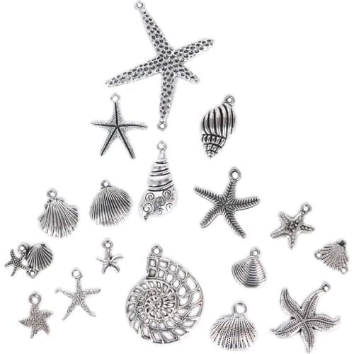 17Pcs/Set Mix Tibetan Ocean Shells Fish Charms Pendants Jewelry Making Diy Accessories Handmade
