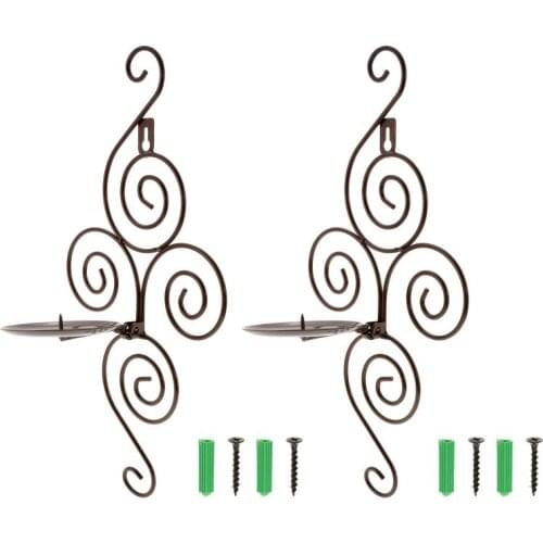 2pc Elegant Swirling Iron Wall Mounted Candle Sconce Hanging Candle Holder Shelf Furnishing Articles for Wedding Christmas Decor