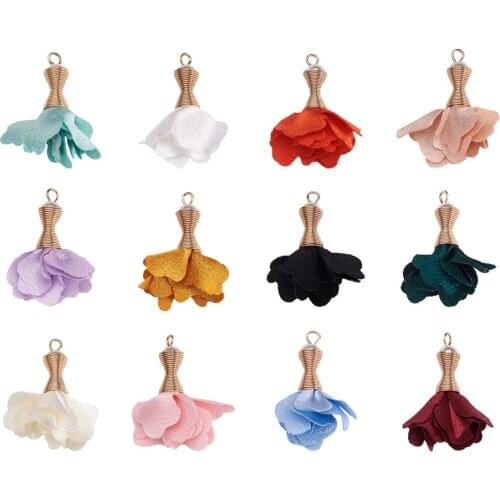 200pcs Flower Pendant Iron Finding Cloth and ABS Plastic Imitation Pearl for Jewelry Making DIY Necklace Earring 30~35x22~32mm