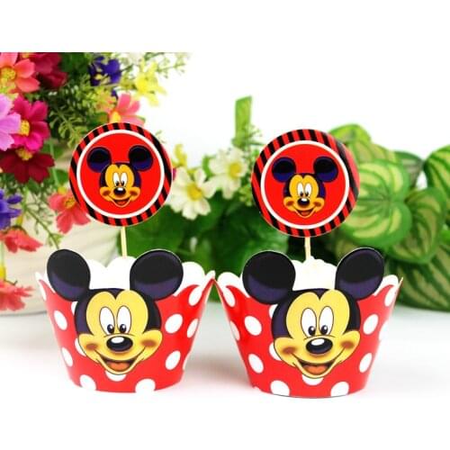 24pcs Mickey Mouse Cupcake Toppers Wrappers Party Supplies Kids Birthday Wedding Baby Shower Cake Mickey Party Decorations Favor