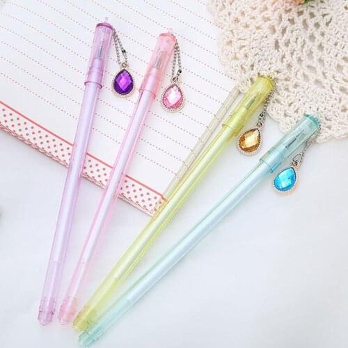 36 pcs/lot Kawaii Gemstone Pendant Gel Pen Cute 0.5mm black ink Neutral Pens School writing Supplies Promotional Gift