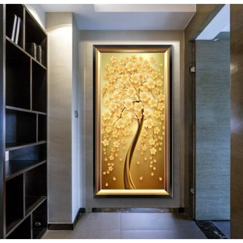 Custom 3D wallpaper painting get rich tree zhaocai tree jewelry European porch decorative painting