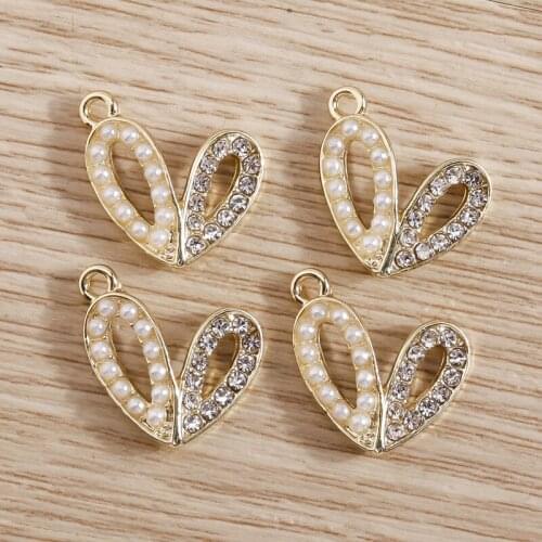 5pcs 12*14mm Small Cute Crystal Rabbit Ears Charms for Making Pendants Necklace Earrings Bracelets DIY Handmade Jewelry Crafts