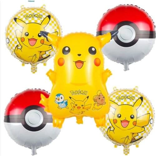 5 PCS Pokemon Birthday Party Balloons - 23 inch Character 18 INCH Pokeball Balloon Pikachu Balloon Party Theme Decorations toys