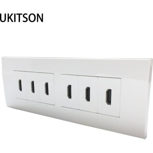 6 Ports HDMI2.0 Wall Plate Six Socket HDMI Patch Panel Faceplate Connector Female To Female Outlet For HDTV In White