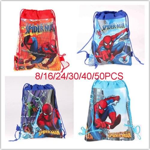8/16/24/30/40/50PCS Disney Superhero Spiderman Drawstring Bags For Girls Kids With Gift Or Candy Travel Package School Backpack