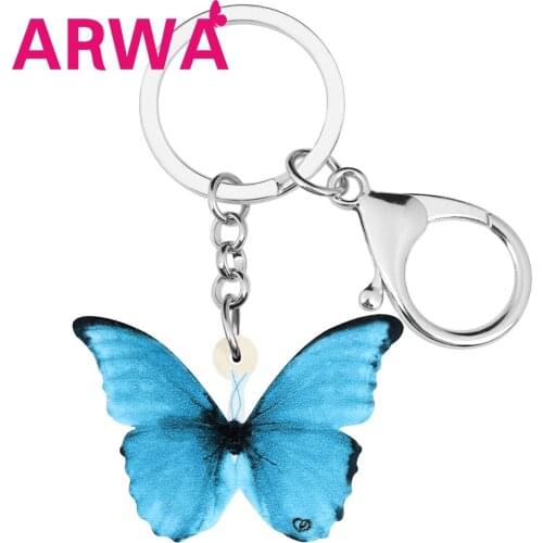 ARWA Acrylic Lovely Blue Morphidae Keychains Big Insect Animal Key Ring Jewelry For Friends Kids Girl Fashion Gift Purse Charms