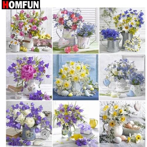 HOMFUN Diy 5d Diamond Painting "Flower vase landscape" Cross Stitch Square Round Diamond Embroidery Handwork Rhinestone Art