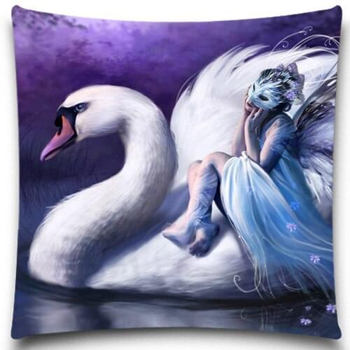 The beautiful maiden and swan 2D print creative Square Cloth Pillow case cover