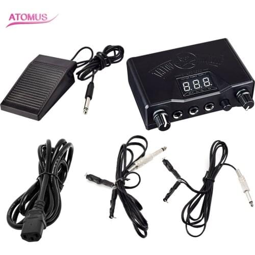Black Tattoo Power Supply Kit LCD Digital Dual Fuente De Poder Tatuaje Alimentation Tatouage Clip Cord Pedal with Power Plug