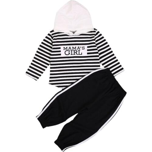 Children Autumn 2Pcs Set Stripes Long Sleeve Hoodie Sweatshirt Top+ Elastic Waist Harem Pants Baby Girls Outfits 2-7Years
