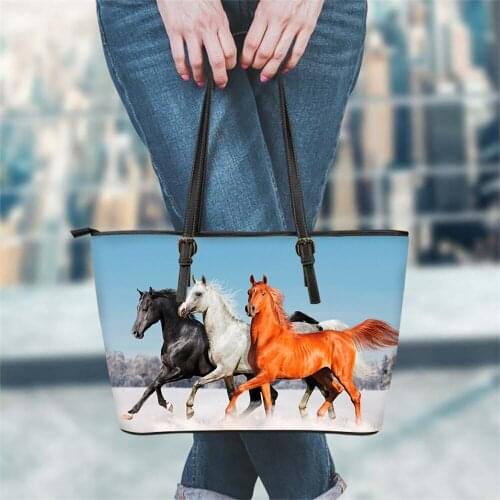 FORUDESIGNS High Quality Women Leather Shoulder Bag Running Horse Printing Female Casual Totes Handbags Lady Party Bolsas
