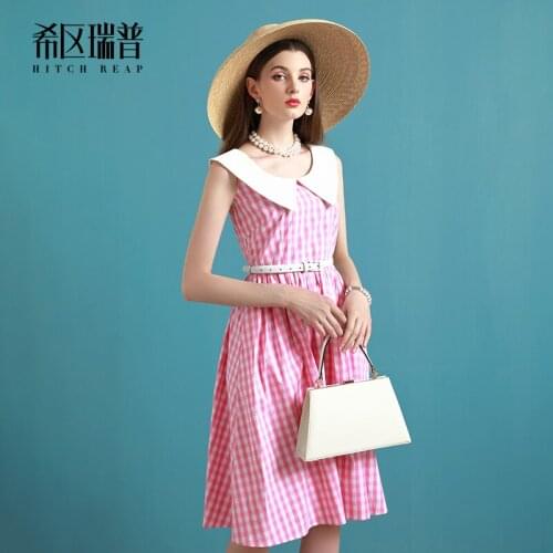 Hepburn French Retro Dress With High Waist And Over The Knee Very Fairy Temperament Dress Female Sweet Pink Plaid