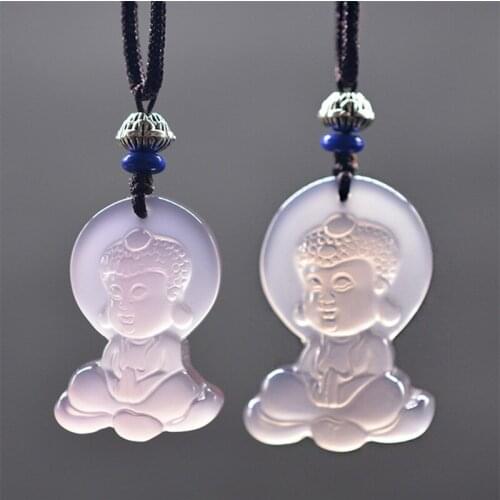 Chalcedony Buddha Necklace Pendant Carved Baby Buddha Pendant Lucky Blessing Necklace Pendant Fine Jewelry