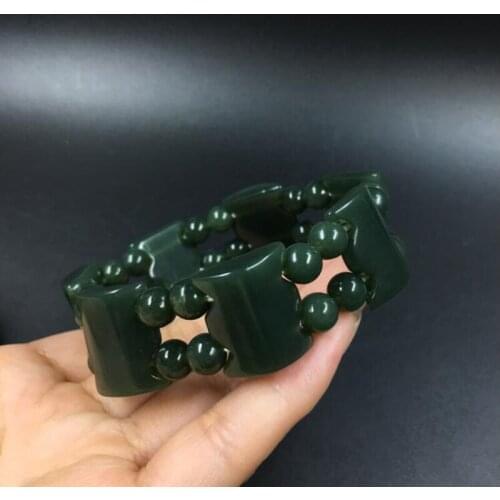 Fine Jewelry Natural HETIAN Qing Jade Bracelets Carved Beads Bangles Gift Mens
