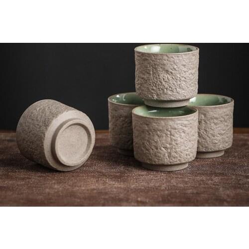 Chinese Ceramic Tea Cup Porcelain Kung Fu Cup 100ml Stoneware Tea Cup Water Cup Retro Simple Stone Pattern Ceramic Cup