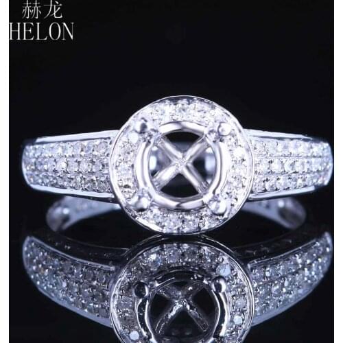 HELON Round 6mm Solid 14K White Gold AU585 0.63ct Natural Diamonds Semi Mount Engagement Wedding Ring Setting Women Fine Jewelry