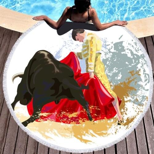 New Spain Bullfight Dance Print Round Beach Towel Fashion Micro Fiber Adult Swimming Surfing Quick Dry Absorbent Cape