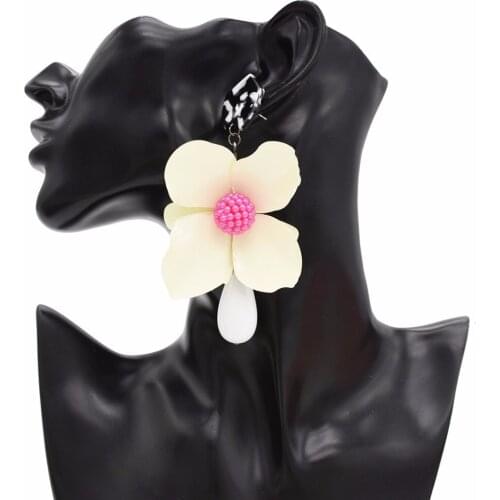 Summer Beach Big Multicolor Floral Beaded Fringe Drop Earrings Dangle For Girlfriend Women Chunky Long Pearl Bead Earing Wedding