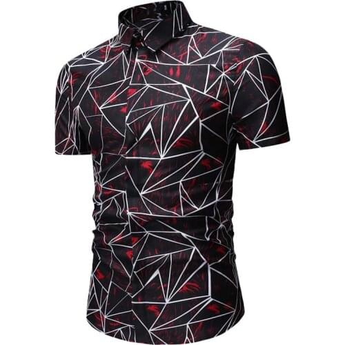 2019 Summer Men Shirt Short Sleeve Casual Shirts Fashion Irregular Plaid Print Comfort Slim Fit Shirt Size M-3XL Camisa Hombre