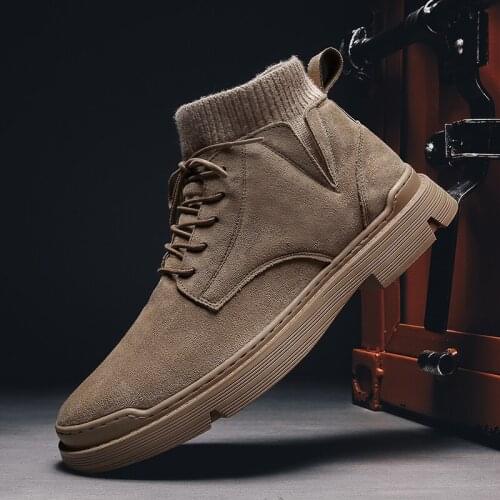 VastWave Faux Suede Snow Boots For Men Cardigan Mens Working Safty Shoes Army Combat Boots Desert Tactical Military Ankle Boots