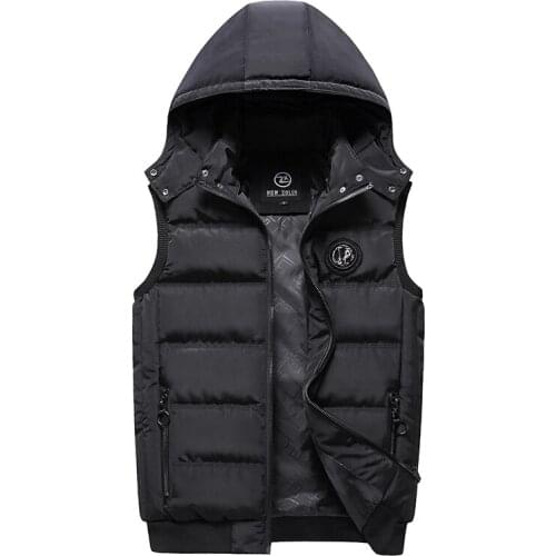 Down Vest Men Autumn Winter Mens Sleeveless Jacket Casual Mens Waistcoat Hooded Vest Hat Detachable New 2021 Outer Vest homme