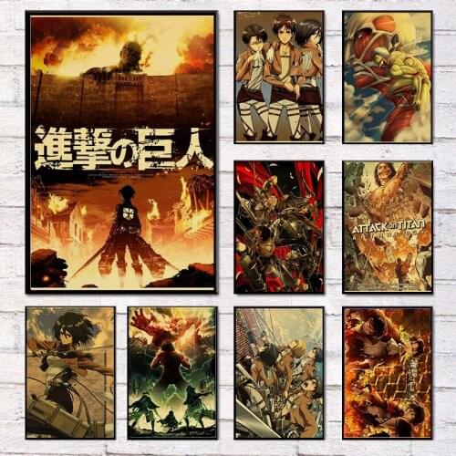 Retro Cartoon Japanese Anime Attack on Titan Canvas Painting Wall Art Pictures for Living Room Art Posterand Prints Home Decor