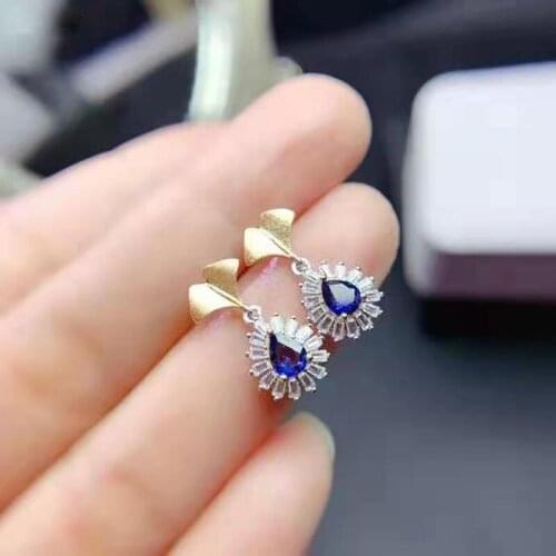 Natural Sapphire Super Flash S925 Pure Silver Earrings Fine Fashion Charming Luxurious Jewelry For Women MeiBaPJFS
