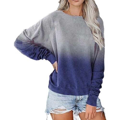 2020 Autumn Winter Fashion Gradient Color Plus Size Pullover Sweatshirt O-Neck Long Sleeve Loose Casual Tops