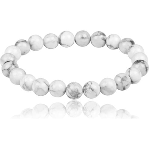 2020Couple Bracelet White Turquoises Natural Stone Round Beads Chain length 19cm Gold Silvering Beads For Men Women 6mm 8mm 10mm