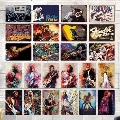 Rock & Roll Metal Sign Tin Sign Plaque Roll Music Band Singer Watercolor Iron Painting Vintage Wall Plate Music Bar Pub Decor