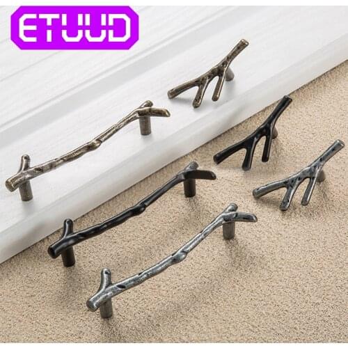 ETUUD 96mm 128mm Fashion Tree Branch Furniture Handle Black Silver Bronze Kitchen Cabinet Handles Drawer Knobs Door Pulls