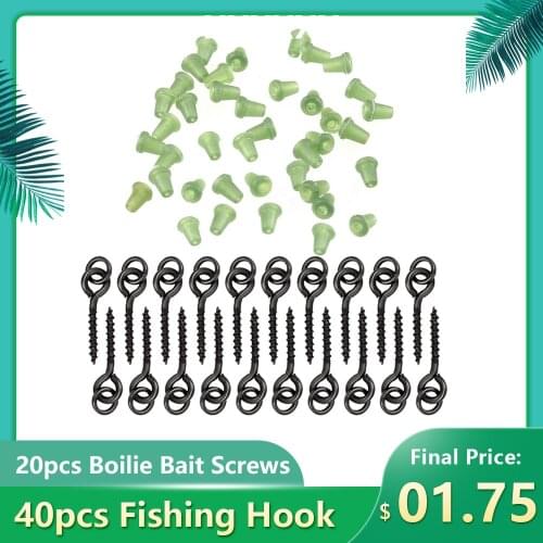 40pcs Fishing Hook Stop Hook Boilies Stopper 20pcs Threaded Boilie Bait Screws Fishing Hook Block Beads Fishing Terminal Tackle
