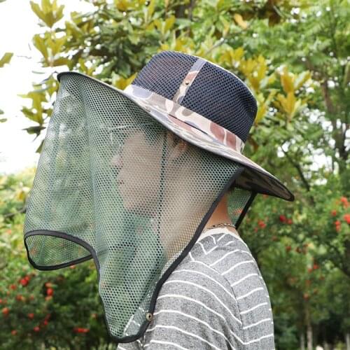 Net yarn Fishing Hat Mens Summer Outdoor Fishing Hat Breathable Sun Hat Mountaineering Sunscreen Adjustable Hat