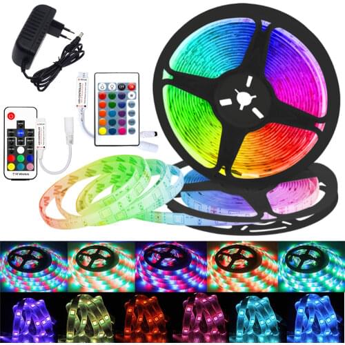 Led Strip Lights 2835 5050 RGB Wall Lamp Neon Flexible Ribbon Stripe 12V Diode Tape IR Controller Adapter Color for TV Backlight