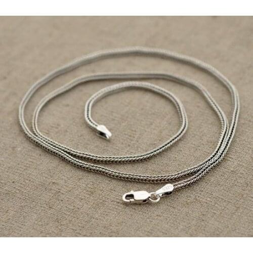 Thailand vintage Silver Sterling Silver Chain 2MM Diameter weave of Chopin foxtail chain necklace / sweater chain
