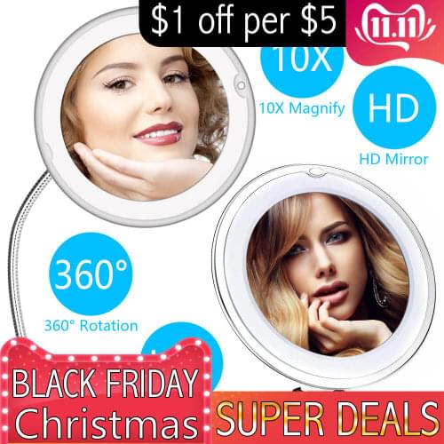 Magnifying LED Lights Makeup Mirror With Lamp 10X Magnifier Battery Portable Hand Vanity Glass Make Up Light Mini Cosmetic Tool