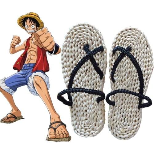 Japan Anime One Piece Luffy Hand Woven Straw Sandals Cosplay Clip Toe Shoes