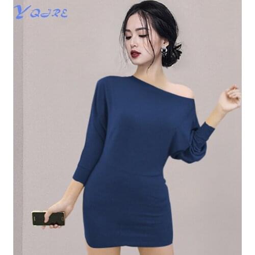 YQJRE New Womens Long Sleeve Loose Knit Sexy Mini Club Dress